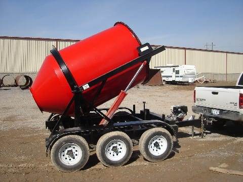 Portable Concrete Mixer 3 Cubic Yards with Custom Red Paint Mix Right 2DH-3 at Right Manufacturing Systems Inc.