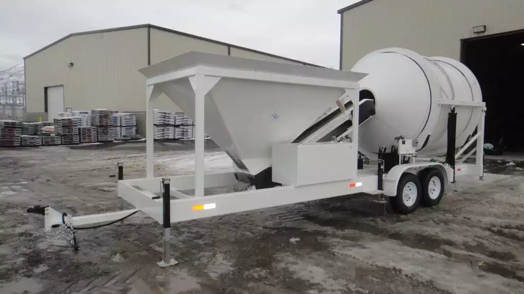 Portable Concrete Mixer Batching Plant 4 Cubic Yards Mix Right EZ 4-5 Front Left Side at Right Manufacturing Systems Inc.