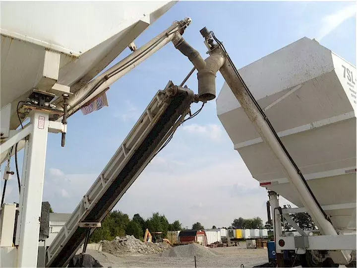 Portable Cement Silos 35 & 55 Ton Mix Right 7SL-80 7SL-120 & Portable Concrete Batch Plant 8+ Cubic Yards Automated 2CL-8-2 Close Up by Right Manufacturing Systems Inc.